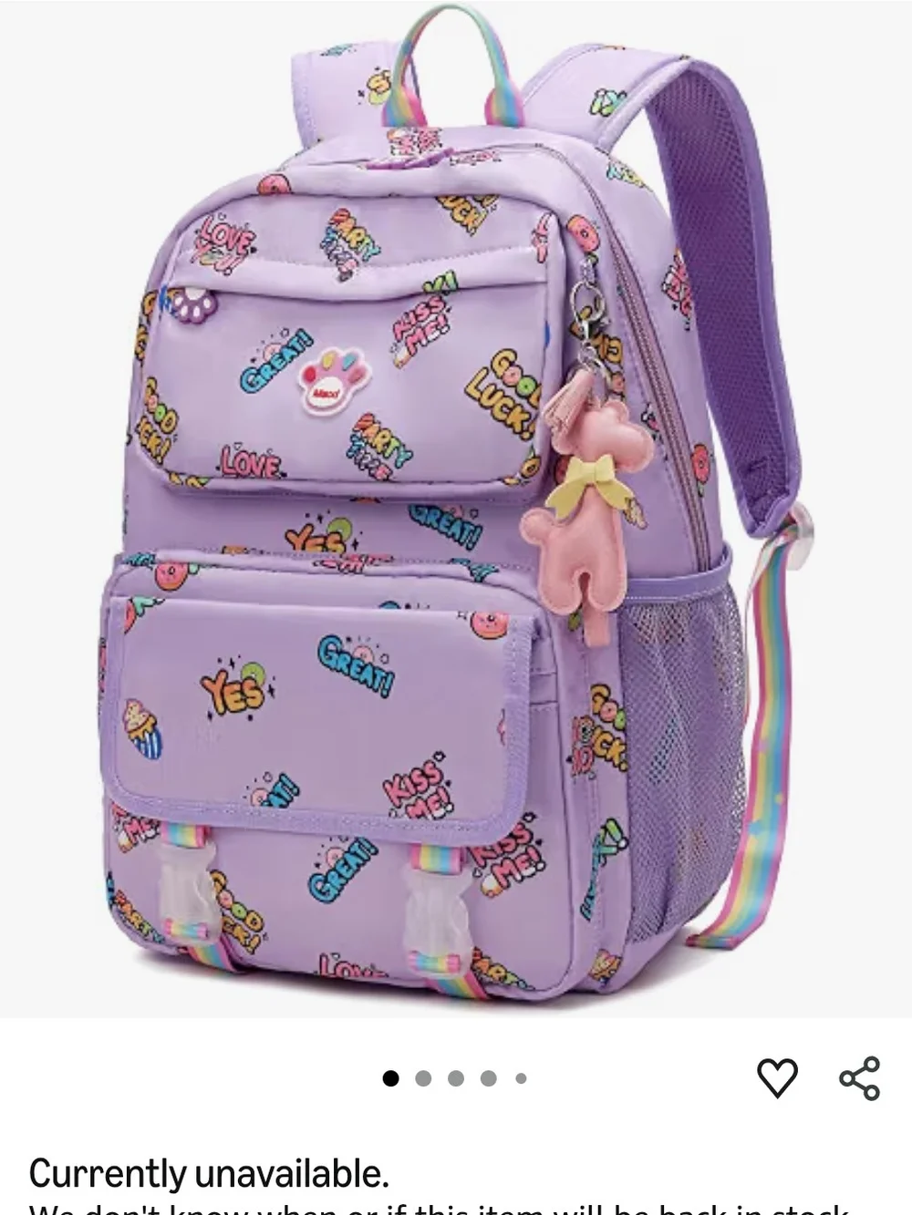 Kids Lavender Printed Backpack